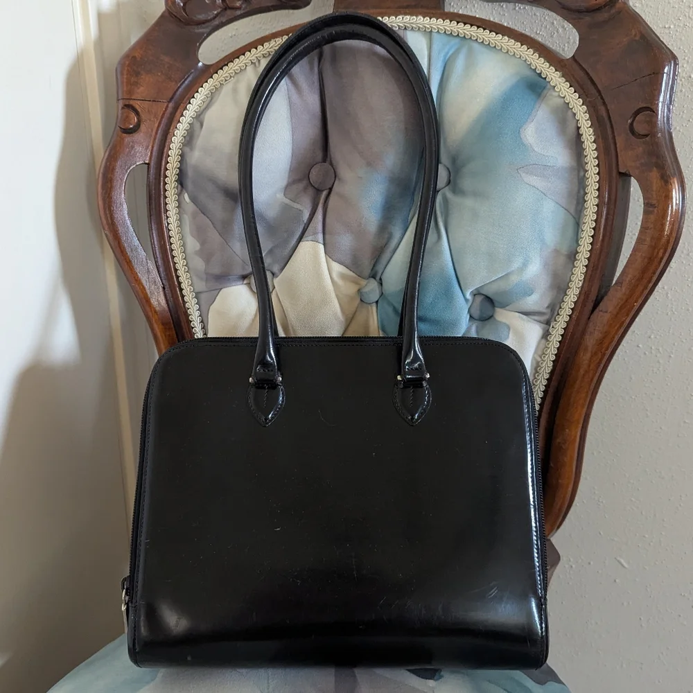 Vintage Furla Made In italy Black Patent Leather Handbag Shoulder bag - Picture 5 of 7
